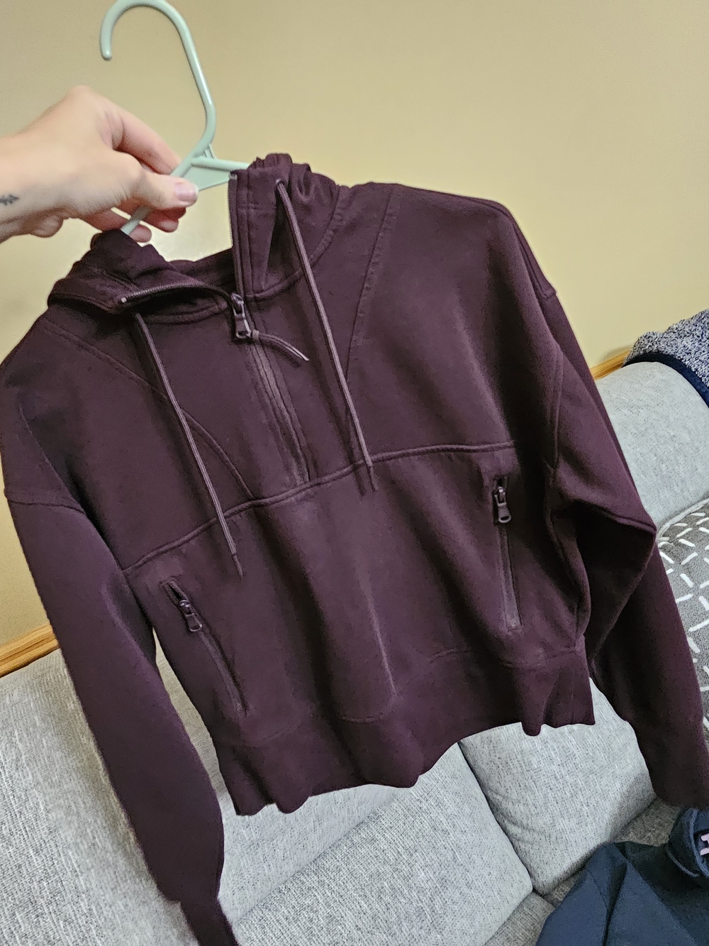 Old Navy Cropped Half-Zip Hoodie - Deep Plum
